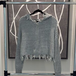 Forever 21 Gray Frayed Hem Cardigan